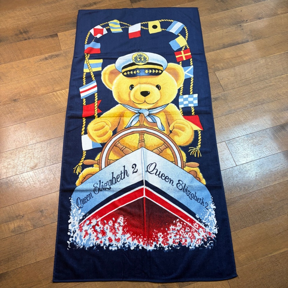Vintage Hilasal QE2 Queen Elizabeth 2 Teddy Bear 59x29 Bath Beach Towel